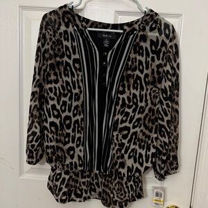 Style and co Women's Animal Print Blouse - Black and Brown nwt medium
